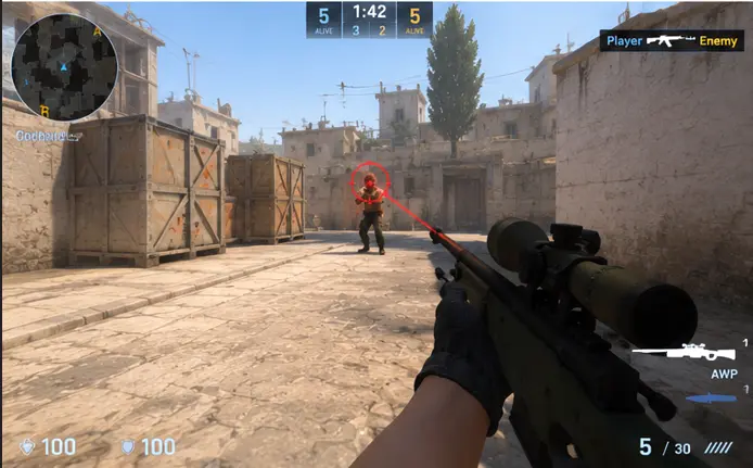 CS2 crosshair with a circular field-of-view indicator illustrating the concept.
