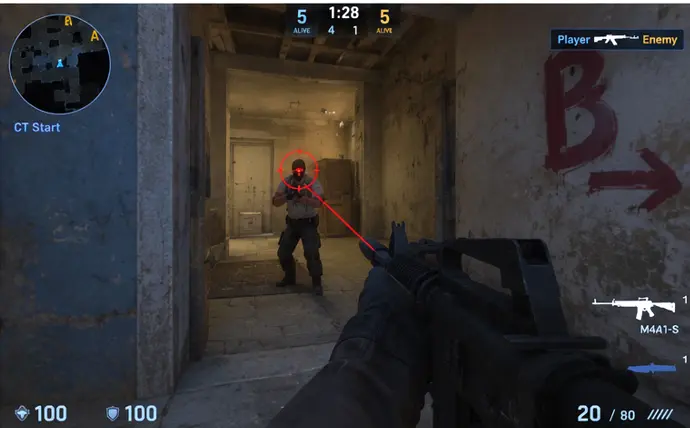 CS2 lobby map preview with menu tabs visible before a FACEIT queue.